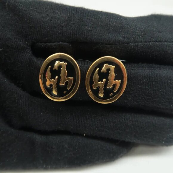 100% Authentic DIOR Pendientes Gold&Black Metal Clip-On Earrings 302-092924